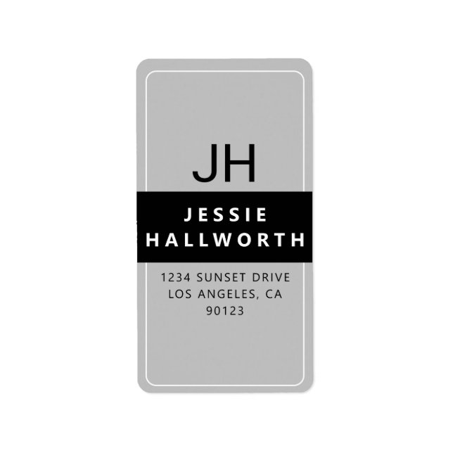 Black White & Grey Stylish Modern Monogram Label (Front)