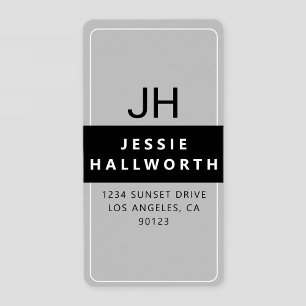 Black White & Grey Stylish Modern Monogram Label