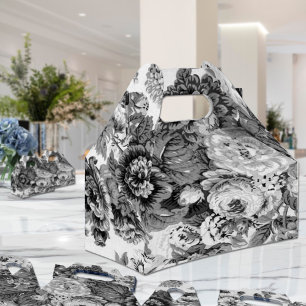 Black & White Grey Tone Floral Toile No.3 Favour Box