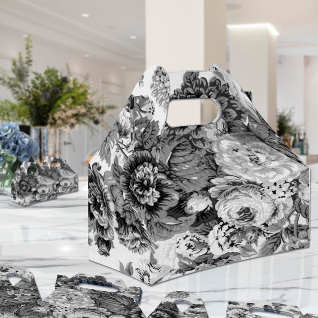 Black & White Grey Tone Floral Toile No.3 Favour Box (Creator Uploaded)