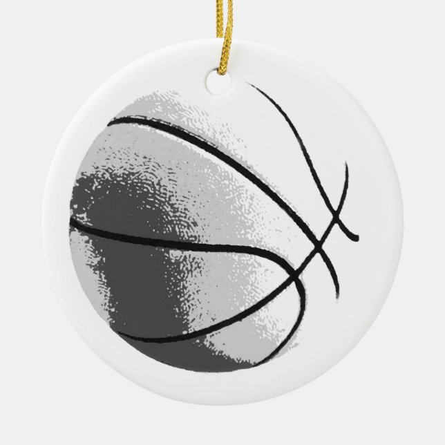 Black White Grey Trendy Pop Art Basketball Ceramic Tree Decoration (Front)