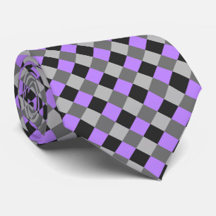 Black White Grey Violet Chequerboard Tie