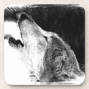 Black & White Grey Wolf Sketch Artwork Coaster