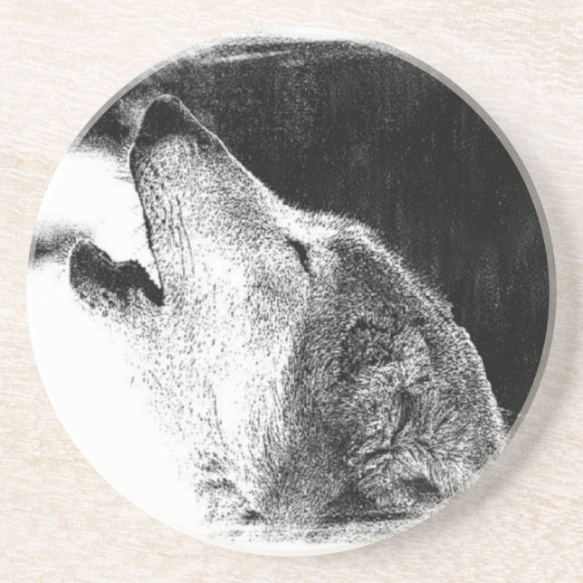 Black & White Grey Wolf Sketch Artwork Coaster (Front)