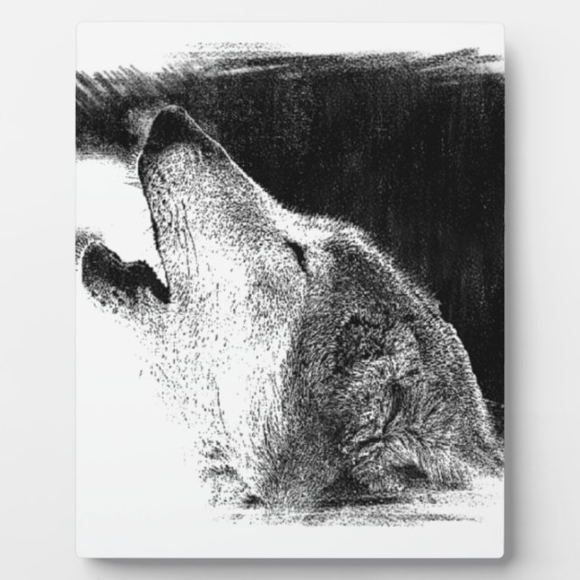 Black & White Grey Wolf Sketch Artwork Plaque (Front)