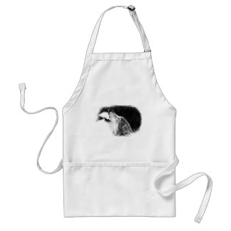Black & White Grey Wolf Sketch Artwork Standard Apron