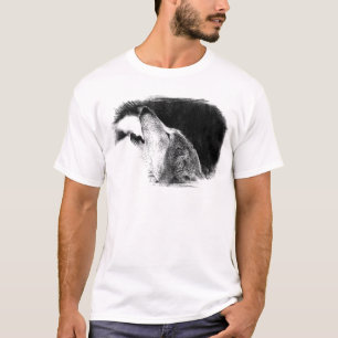 Black & White Grey Wolf Sketch Artwork T-Shirt