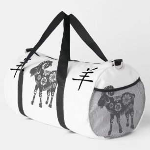 Black, White, Grey, Year of Goat Chinese Zodiac Duffle Bag