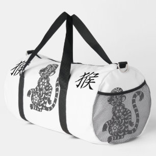 Black, White Grey, Year of Monkey Chinese Zodiac Duffle Bag