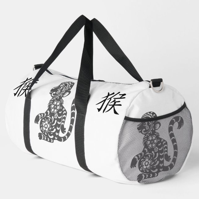Black, White Grey, Year of Monkey Chinese Zodiac | Duffle Bag (Right Corner)