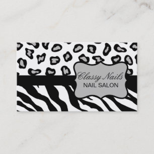 Black, White & Grey Zebra & Cheetah Custom Business Card