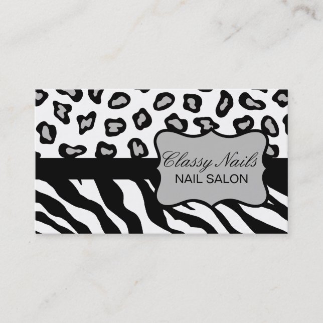 Black, White & Grey Zebra & Cheetah Custom Business Card (Front)