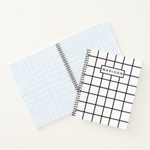 Black white Grid Pattern custom name Notebook