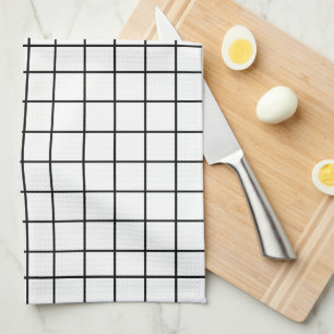 Black white Grid Pattern Tea Towel