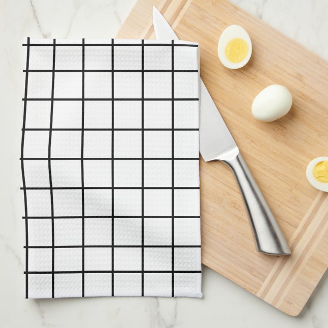Black white Grid Pattern Tea Towel (Quarter Fold)