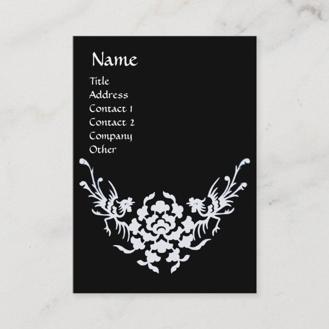 BLACK WHITE GRIFFINS FLORAL FANTASY MONOGRAM BUSINESS CARD (Front)