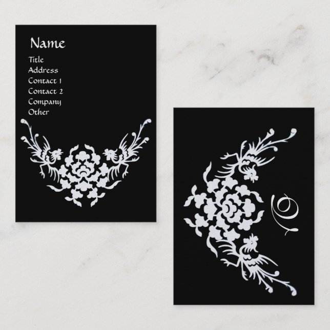 BLACK WHITE GRIFFINS FLORAL MONOGRAM Pearl Business Card (Front/Back)