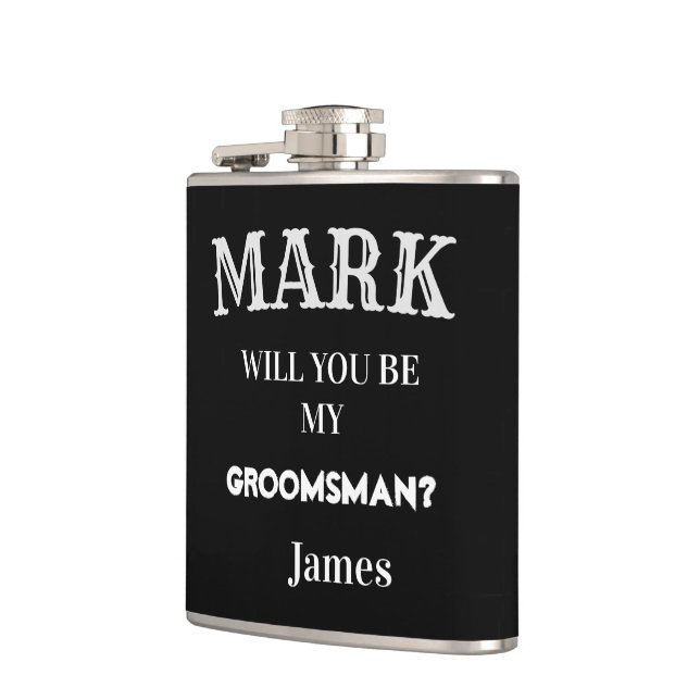 Black & White Groomsman Proposal Wedding Custom  Hip Flask (Left)