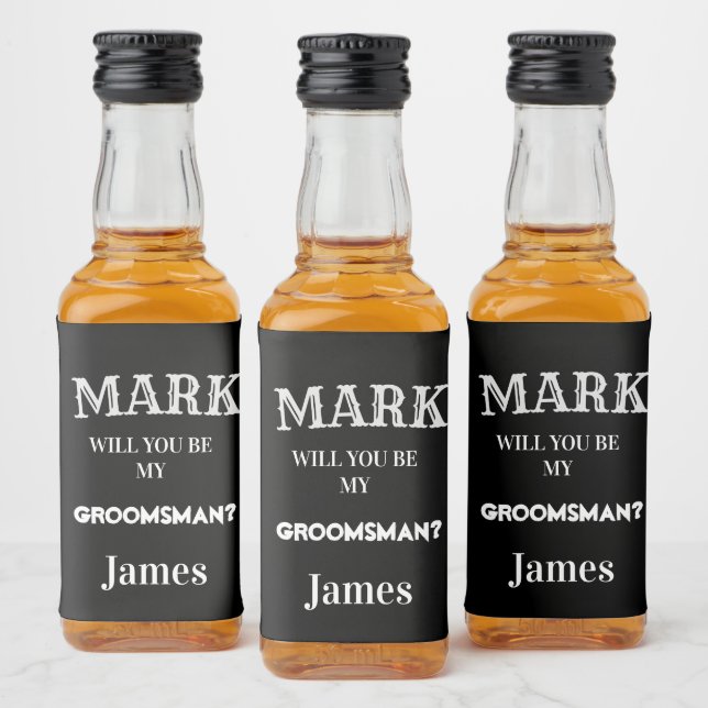 Black & White Groomsman Proposal Wedding Custom Liquor Bottle Label (Bottles)