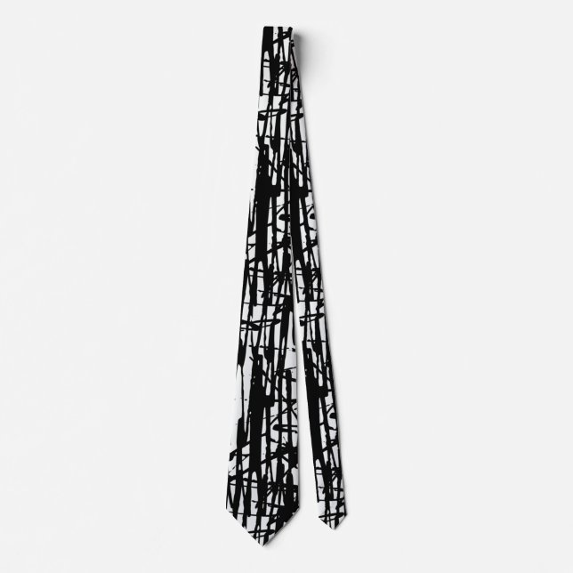 Black White Grunge Pattern Unisex Neck Tie (Front)