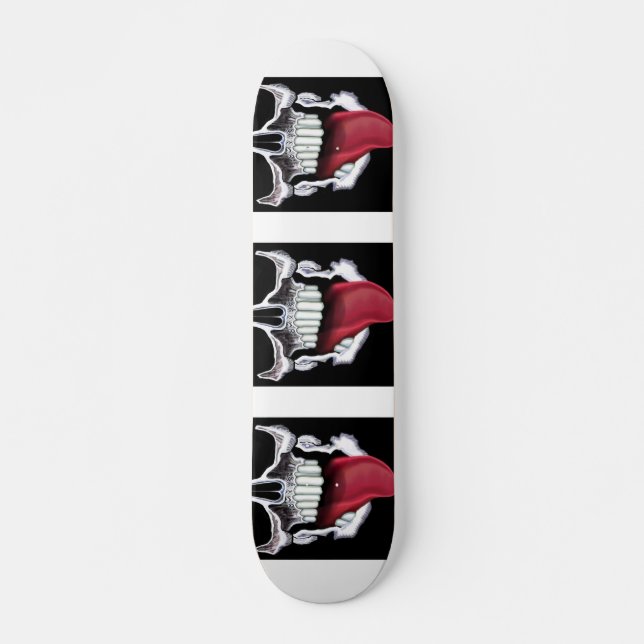 Black White Grunge Skulls Red Tongue Skateboard (Front)
