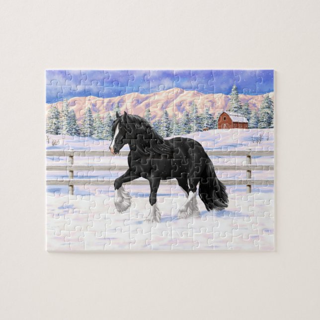 Black & White Gypsy Vanner Tinker Draft Horse Jigsaw Puzzle (Horizontal)