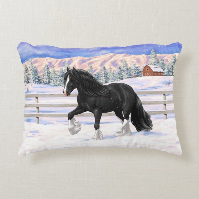 Black & White Gypsy Vanner Tinker Draught Horse Decorative Cushion (Front)