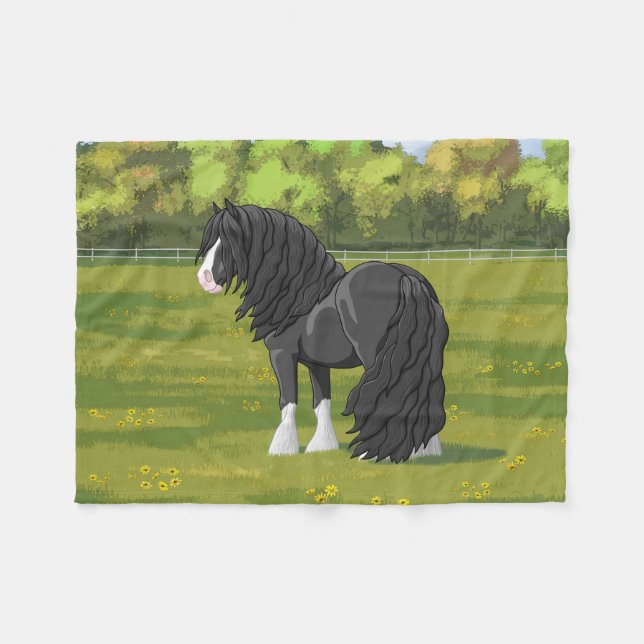 Black & White Gypsy Vanner Tinker Draught Horse Fleece Blanket (Front (Horizontal))