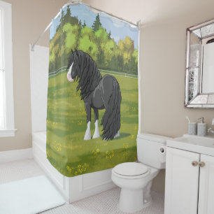 Black & White Gypsy Vanner Tinker Draught Horse Shower Curtain
