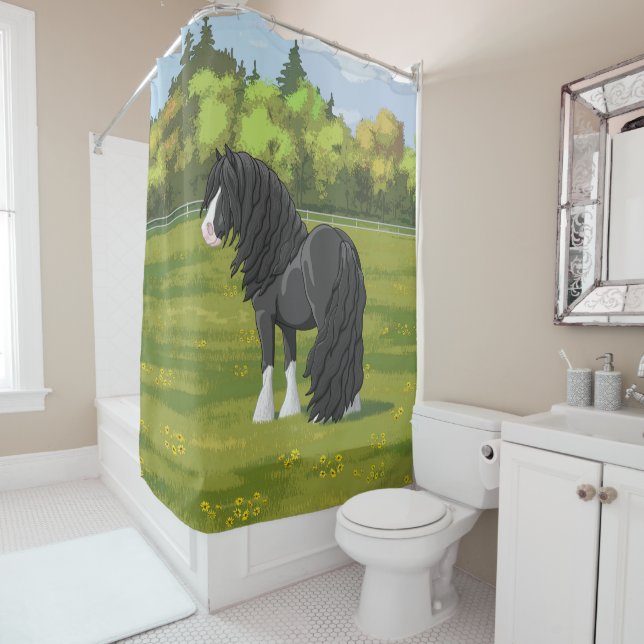 Black & White Gypsy Vanner Tinker Draught Horse Shower Curtain (In Situ)