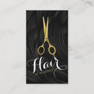 Black White Hair Pattern Gold Scissors Hairstylist Appointment Card