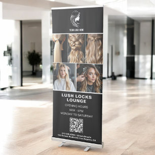 Black White Hair Salon QR Code Business Logo Photo Retractable Banner