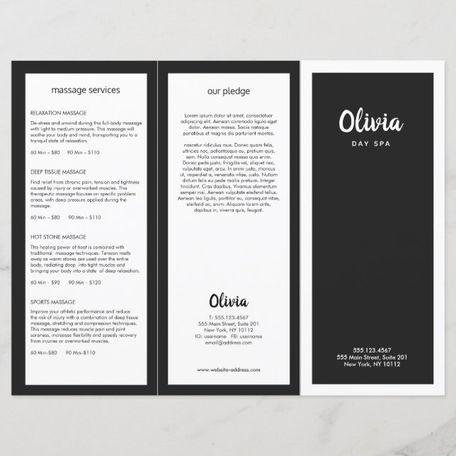 Black White Hair Salon Tri-Fold Brochure (Front)