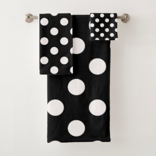 Black White Half Color Split Inverse Polka Dots Bath Towel Set