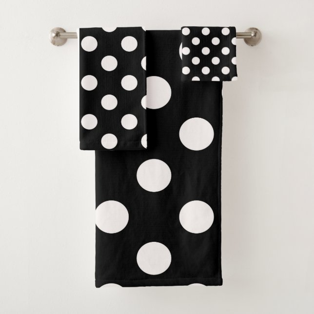 Black White Half Colour Split Inverse Polka Dots Bath Towel Set (Insitu)