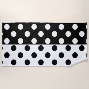 Black White Half Colour Split Inverse Polka Dots Beach Towel