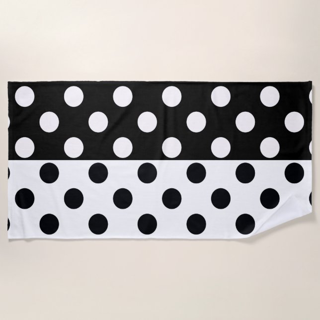 Black White Half Colour Split Inverse Polka Dots Beach Towel (Front)