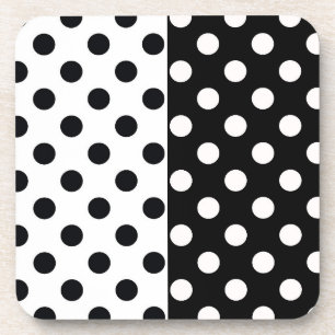 Black White Half Colour Split Inverse Polka Dots Coaster