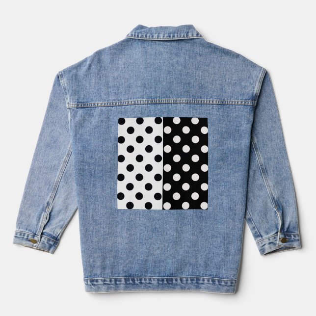 Black White Half Colour Split Inverse Polka Dots Denim Jacket (Back)
