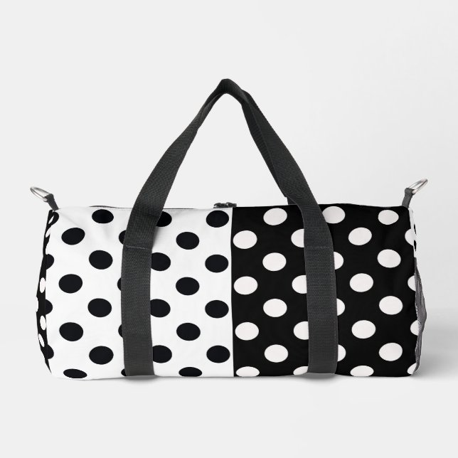 Black White Half Colour Split Inverse Polka Dots Duffle Bag (Front)