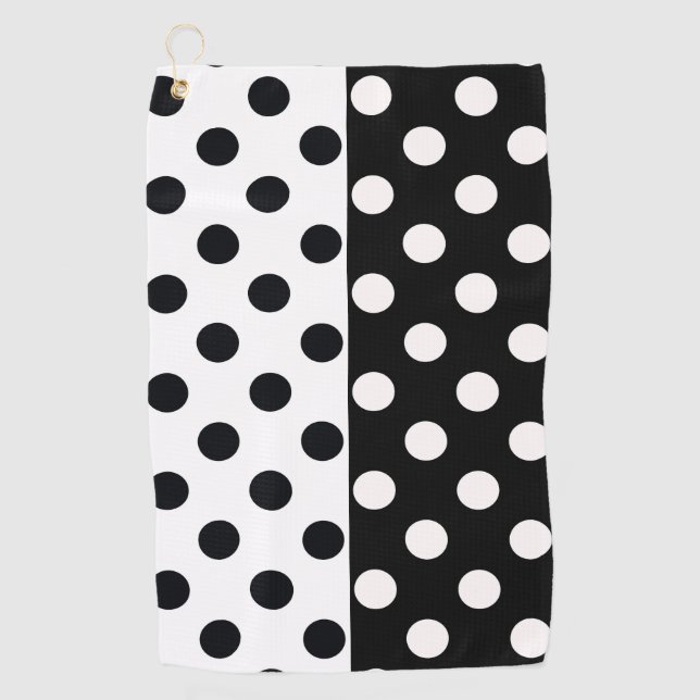 Black White Half Colour Split Inverse Polka Dots Golf Towel (Front)
