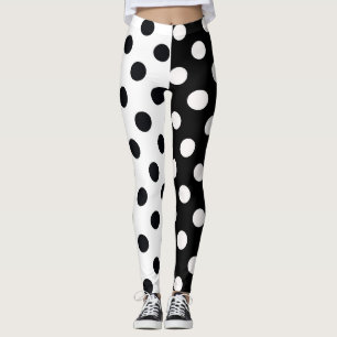 Black White Half Colour Split Inverse Polka Dots Leggings