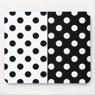 Black White Half Colour Split Inverse Polka Dots Mouse Mat