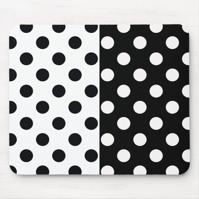 Black White Half Colour Split Inverse Polka Dots Mouse Mat (Front)