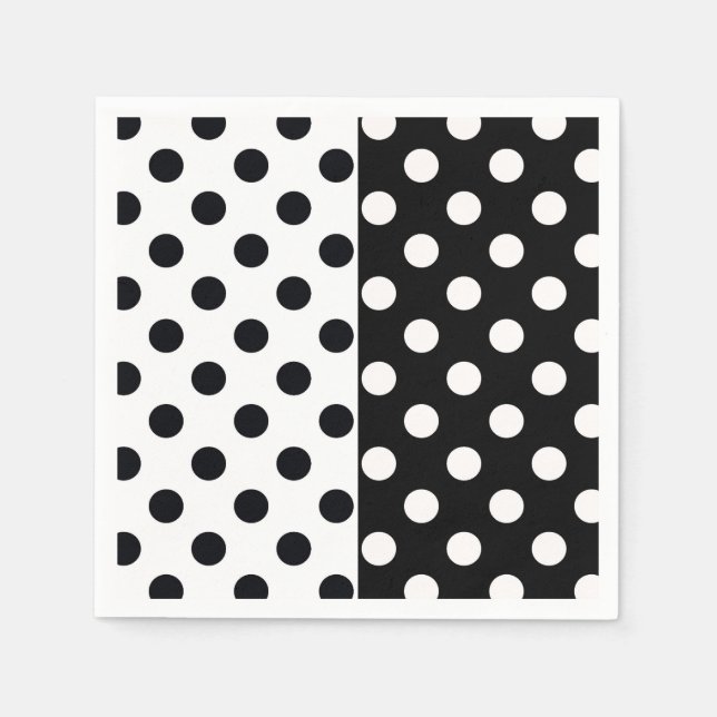Black White Half Colour Split Inverse Polka Dots Napkin (Front)