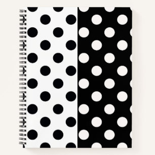 Black White Half Colour Split Inverse Polka Dots Notebook