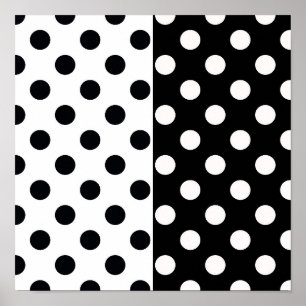 Black White Half Colour Split Inverse Polka Dots Poster