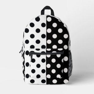 Black White Half Colour Split Inverse Polka Dots Printed Backpack