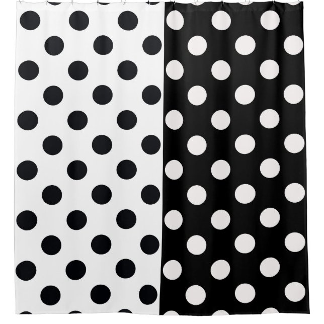Black White Half Colour Split Inverse Polka Dots Shower Curtain (Front)