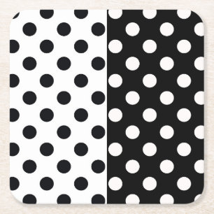 Black White Half Colour Split Inverse Polka Dots Square Paper Coaster